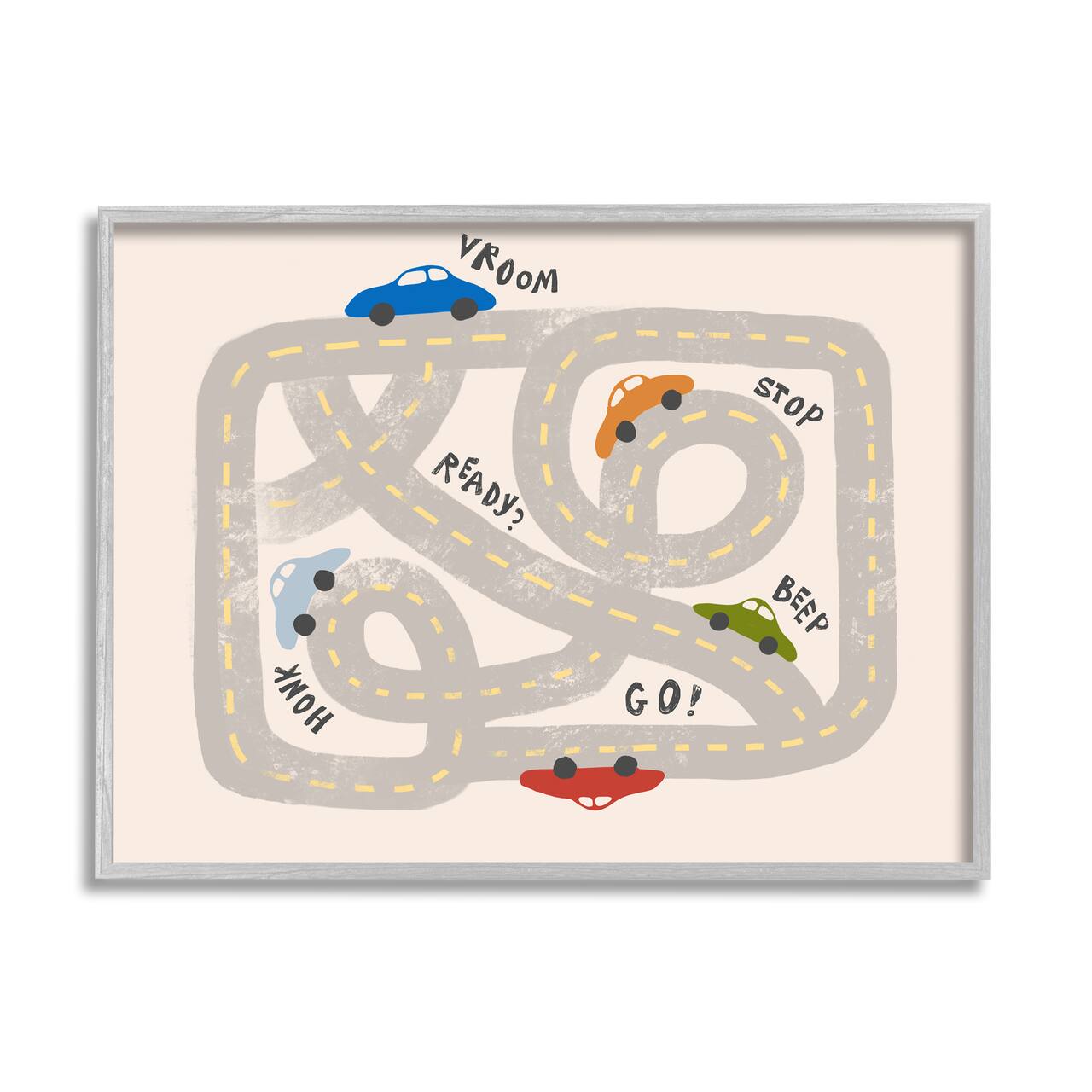 Stupell Industries Kid's Cartoon Car Road Map Fun Playful Streets in Gray Frame Wall Art